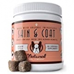 Natural Dog Company Skin & Coat Supplement, Omega 3 & 6 from Wild Alaksan Salmon Oil, Promotes Healthy Skin and Shiny Coat, Salmon & Peas Flavor, 90 Chews