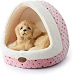 Tofern Colorful Dots Patterns Striped Cute Pet Fleece Bed Puppy Small Medium Dog Cat Sleeping Igloo House Non-Slip Warm Washable