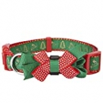 Petiry Christmas Festival Dog Collar with Flower Decoration Premium Ribbon Holiday Sent Printing/Neck 12″-18″; 3/4″ Width