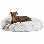 Best Friends by Sheri The Original Calming Donut Cat and Dog Bed in Shag Fur, Machine Washable, Removable Zippered Shell, for Pets up to 150 lbs – Extra Large 45″x45″ in Frost