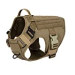 ICEFANG Tactical Dog Harness with 2X Metal Buckle,Working Dog MOLLE Vest with Handle,No Pulling Front Leash Clip,Hook and Loop for Dog Patch (L (28″-35″ Girth), Coyote Brown)