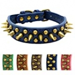 Anti-bite Spiked Studded Dog Collar Adjustable Stylish Leather Dog Collar for Puppy Small Medium and Large Dogs (Sharp Blue,S) Collar para perro con tachuelas y púas Anti-mordida
