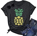 KNEYATTA Women Pineapple Dog Paw Print T-Shirt Casual Short Sleeve Shirt Funny Graphic Tee Tops Gray