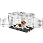 Dog Crate, 30 Inch Medium Wire Kennel with Divider Panel, Metal Cages with Double Door, Leak-Proof Pan Tray, Folding Portable for Indoor Outdoor Travel