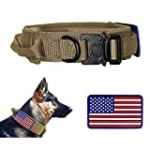 PIOZF Tactical Dog Collar with Handle, Military Dog Collar with Adjustable Heavy-Duty Metal Buckle and Unique USA American Flag Patch, Training K9 Dog Collar for Medium Large Dogs, Brown, L