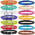 CollarDirect Rolled Leather Dog Collar, Soft Padded Round Puppy Collar, Handmade Genuine Leather Collar Dog Small Large Cat Collars Black Pink Red Purple Blue (Fits 12″-14″ Neck, Pink)