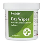 Pet MD – Dog Ear Cleaner Wipes – Otic Cleanser for Dogs to Stop Ear Itching, Yeast and Infections with Aloe and Eucalyptus – 100 Count
