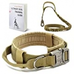 FOXTROT Tactical Dog Collar and Leash – Thick Military K9 Collar – Includes Matching Bungee Leash – Adjustable, Army Grade Nylon Khaki, Control Handle and Heavy Duty Metal Buckle for Medium Large Dog