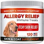 STRELLALAB Allergy Relief Chews for Dogs with Omega 3 + Colostrum + Kelp – Itchy Skin Relief Immune Supplement – Skin & Coat Health – Made in USA – Anti Itch & Hot Spots – Vegetable Flavor