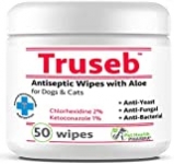 Truseb | #1 Chlorhexidine Wipes with Ketoconazole and Aloe for Dogs, Cats and Horses Antifungal & Antiseptic Medicated 50 Count Dermatological Pads Hot Spots Itchy Paws Skin Rashes Dermatitis Ringworm