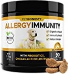 PetHonesty Allergy Relief Immunity Supplement for Dogs – Omega 3 Salmon Fish Oil, Colostrum, Digestive Prebiotics & Probiotics – for Seasonal Allergies + Anti Itch, Skin Hot Spots Soft Chews