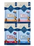 Blue Pack of 4 Buffalo Treats Bits Dog Treats Pouches, 4 Flavors (Savory Salmon, Tasty Chicken, Tender Beef and Tempting Turkey), 4 oz., Blue