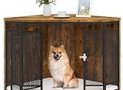 YITAHOME Corner Dog Crate Furniture, 43.7 inch Dog Kennel Furniture with Metal Mesh, Wooden Dog Crate End Table, Small Medium Dogs, Brown