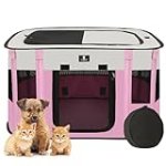 X-ZONE PET Dog Playpen, Portable Pet Play Pen for Cat, Foldable Exercise Play Tent Kennel Crate, Great for Indoor Outdoor Travel Camping Use, Come with Free Carring Case Pink M