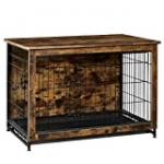 FEANDREA Wooden Dog Crate, Indoor Pet Crate End Table, Dog Furniture with Removable Tray, Rustic Brown and Black UPFC002X01