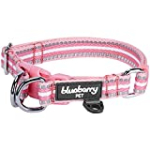 Blueberry Pet 15 Colors 3M Reflective Multi-Colored Stripe Adjustable Dog Collar, Pink and White, Medium, Neck 14.5″-20″