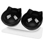 Double Cat Dog Bowls Elevated Cat Food Water Bowls with Raised Stand 15° Tilted Bowl for Cats and Small Dogs(Black)