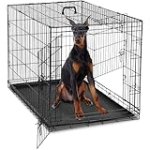 OLIXIS Dog Crate, 48 Inch Extra Large Double Door Dog Cage with Divider Panel and Plastic Leak-Proof Pan Tray, Folding Metal Wire Pet Kennel for Indoor, Outdoor, Travel