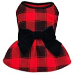 kyeese Dog Dress Red Buffalo Check Dog Dresses with Bowtie Small Dog Dress for Fall Winter