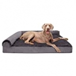 Furhaven Memory Foam Pet Bed for Dogs and Cats – L Chaise Sofa Plush Fur and Velvet Couch Dog Bed with Removable Washable Cover, Platinum Gray, Jumbo Plus (XX-Large)