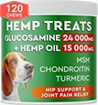 Pawfectchow Hemp + Glucosamine Treats for Dogs – Made in USA Hip & Joint Supplement w/Hemp Oil Chondroitin MSM Turmeric – Natural Pain Relief – All Breeds Sizes – 120 Soft Chews