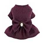 Fitwarm Vintage Plaid Dog Dress with Bowknot Faux Woolen Thermal Doggie Sweatshirt Pet Winter Clothes Puppy Girl One-Piece Doggy Gown Dresses Cat Outfits Apparel Rose Red Medium