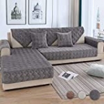 OstepDecor Couch Cover, Sofa Cover, Quilted Sectional Couch Covers, Velvet Sofa Slipcover for Dogs Cats Pet Love Seat Recliner Leather L Shaped, Armrest Backrest Cover, Dark Grey 36 x 82 Inches