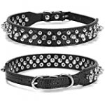Studded Dog Collar, Spiked Rivets Anti-Bite PU Leather Puppy Collars, Adjustable Pet Neck Protection Thick Choker for Small Medium Extral Large Dogs, Multi Colors, Black Alligator S