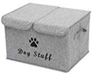 Geyecete Large Storage Boxes – Large Linen Fabric Foldable Storage Cubes Bin Box Containers with Lid and Handles for Dog Apparel & Accessories, Dog Toys(Snow Grey)
