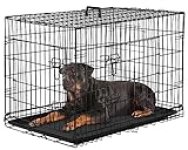 PayLessHere Large Dog Crate Kennel for Medium Large Dogs Metal Dog Cage Double-door Folding Travel Indoor Outdoor Puppy Playpen with Divider and Handle Plastic Tray (42 Inch, Black)