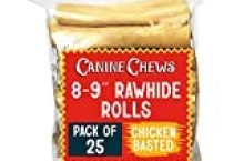 Canine Chews 8-9″ Chicken Basted Rawhide Retriever Rolls – Pack of 25 Chicken-Flavored Long-Lasting Dog Rawhide Chews – Protein-Dense Jumbo Rawhide Bones For Large Dogs – Treats for Aggressive Chewers