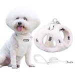 AIITLE Step in Dog Harness and Leash Set – Warm and Cozy Dog Vest Harness with Velcro Design, Reflective No-Pull Plush Pet Harness for Outdoor Walking, Training for Small Dogs, Cats White XXS