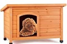 AVAWING Outdoor Wooden Dog House, Dog Kennel w/Raised Feet, Weatherproof Roof&Removable Floor for Small/Medium Dog Breeds, 33.3”x 24.4”x 22”