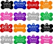 Providence Engraving Pet ID Tags in 8 Shapes, 8 Colors, and Two Sizes – Personalized Dog Tags and Cat Tags with 4 Lines of Customizable Text Available in 8 Shapes and Colors