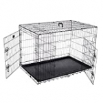 Pet Trex 42″ Folding Pet Crate Double Door Kennel Wire Cage for Dogs, Cats or Rabbits