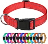 TagME Reflective Nylon Dog Collars, Adjustable Classic Dog Collar with Quick Release Buckle for Small Dogs, Red, 5/8″ Width