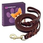 Leather Dog Leash, 5ft/6ft/8ft Braided Leather Leash for Dogs, Heavy Duty Dog Leashes with Rotating Clasp, Soft and Durable Leather Dog Training Leash for Large Medium Small Dogs (Brown, 6Ft x 1/2″)