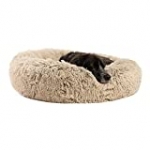 Best Friends by Sheri The Original Calming Donut Cat and Dog Bed in Shag Fur, Machine Washable, Removable Zippered Shell, for Pets up to 45 lbs – Medium 30″x30″ in Taupe