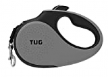 TUG 360° Tangle-Free, Heavy Duty Retractable Dog Leash for Up to 33 lb Dogs; 16 ft Strong Nylon Tape/Ribbon; One-Handed Brake, Pause, Lock (Small, Grey)