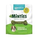 Minties Dental Chews for Dogs, Vet-Recommended Mint-Flavored Dental Treats for Medium/Large Dogs over 40 lbs, Dental Bones Clean Teeth, Fight Bad Breath, and Removes Plaque and Tartar, 60 Count