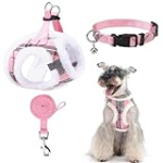 EXPAWLORER Fleece Lined Step-in Dog Harness – Soft Plush Padded Puppy Harness and Leash Set with Adjustable Dog Collar, No Pull Escape Proof Suede Dog Vest Harness for Small Dogs, Pink S