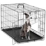 OLIXIS Dog Crate, 36 Inch Medium Double Door Dog Cage with Divider Panel and Plastic Leak-Proof Pan Tray, Folding Metal Wire Pet Kennel for Indoor, Outdoor, Travel