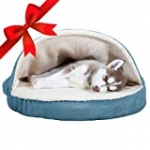 Furhaven Pet Dog Bed – Orthopedic Round Cuddle Nest Faux Sheepskin Snuggery Blanket Burrow Pet Bed with Removable Cover for Dogs and Cats, Blue, 26-Inch