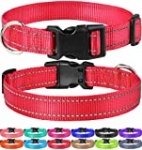 FunTags Reflective Nylon Dog Collar,Adjustable Pet Collars with Quick Release Buckle,12 Classic Solid Colors,4 Sizes,Red,Small Size