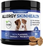 PetHonesty Allergy SkinHealth – Fish Oil for Dogs with Omegas, DHAGold, Flaxseed, Probiotics for Itch-Free Skin, Shiny Coats, Hotspots, Reduce Shedding – Soft Chews for Healthy Skin & Coat – 90 ct