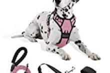 FURRYFECTION No Pull Dog Harness, Reflective Vest Harness with Leash No Choke Soft Padded Dog Vest, Adjustable Front Lead Dog Harnesses with Dog Seat Belt for Small Medium Large Dogs, Pink, L