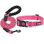 beebiepet 2 Packs Classic Dog Collar with Quick Release Buckle Adjustable Dog Collars for Small Medium Large Dogs (Collar+Leash XS Neck 7.5″-9.5″, Pink)