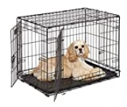Dog Crate | MidWest I Crate 30 Inch Double Door Folding Metal Dog Crate w/ Divider Panel, Floor Protecting Feet & Leak Proof Dog Tray | 30L x 19W x 21H Inches, Medium Dog Breed, Black