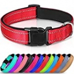 Joytale Reflective Dog Collar,Soft Neoprene Padded Breathable Nylon Pet Collar Adjustable for Large Dogs,Red,L
