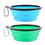 Guardians Large Collapsible Dog Bowls, 34oz Travel Water Food Bowls Portable Foldable Collapse Dishes with Carabiner Clip for Traveling, Hiking, Walking, 2 Pack (Light Blue + Light Green)